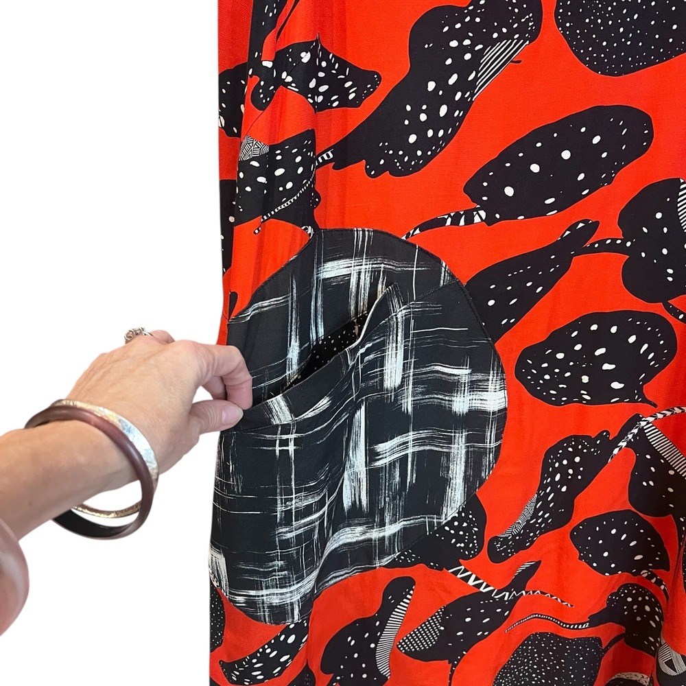Bitte Kai Rand Red Back Abstract Pattern Midi Dress 3/4 Sleeves Size Medium - Picture 5 of 9